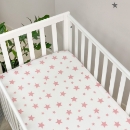 Husa saltea patuț bebe copii din bumbac 120 x 60 cm, Stelute roz (2)